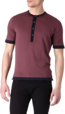 JOHN SMEDLEY Knitted short-sleeve Henley t-shirt
