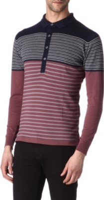 JOHN SMEDLEY Knitted cotton long-sleeved polo shirt