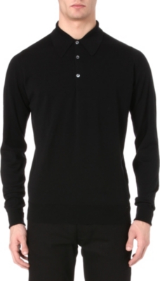 JOHN SMEDLEY Dorset long-sleeved polo shirt (Black