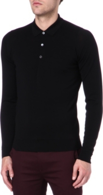 JOHN SMEDLEY Slim-fit long-sleeved wool polo shirt