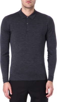 JOHN SMEDLEY Slim-fit long-sleeved wool polo shirt