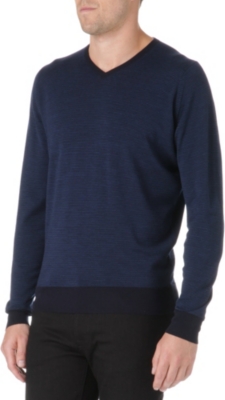 JOHN SMEDLEY V-neck fine stripe wool jumper