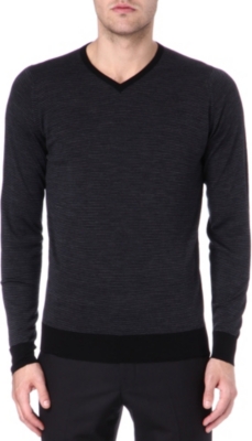 JOHN SMEDLEY V-neck fine stripe wool jumper