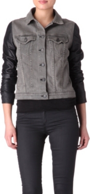 RAG & BONE Leather sleeve denim jacket