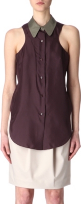 CARVEN Contrast-collar silk top