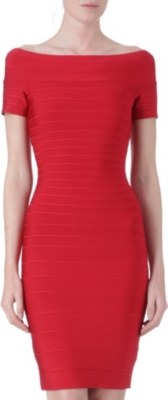 HERVE LEGER Off-shoulder bandage dress