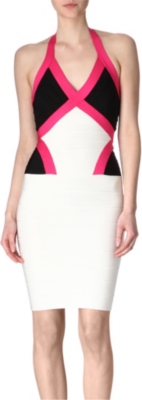 HERVE LEGER Colourblock bandage dress