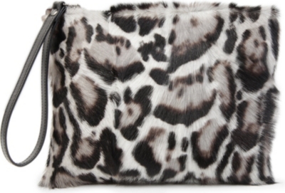 CHRISTOPHER KANE Jaguar-print ponyskin and leather clutch