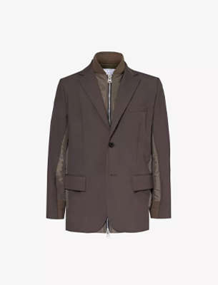 Sacai Notched-lapel padded-shoulder relaxed-fit woven jacket