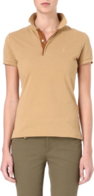 RALPH LAUREN Leather-trimmed slim-fit polo shirt