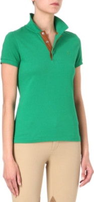 RALPH LAUREN Leather-trimmed slim-fit polo shirt