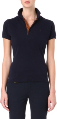 RALPH LAUREN Leather-trimmed slim-fit polo shirt