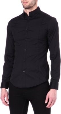 ARMANI JEANS Plain black slim-fit shirt