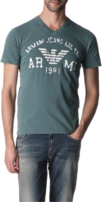 ARMANI JEANS Armani print v-neck t-shirt