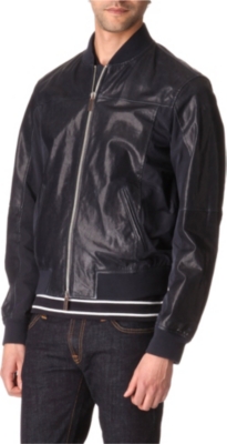 ARMANI JEANS Leather and canvas-panel jacket