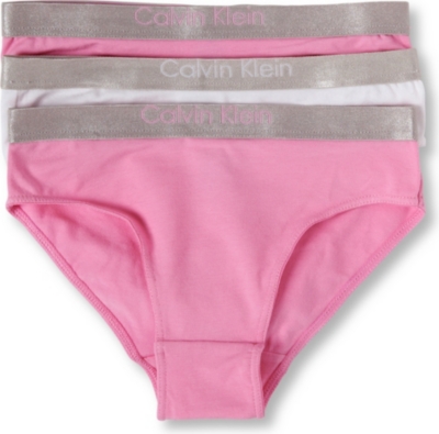 CALVIN KLEIN Three pack Chrome bikini briefs 4-14 years