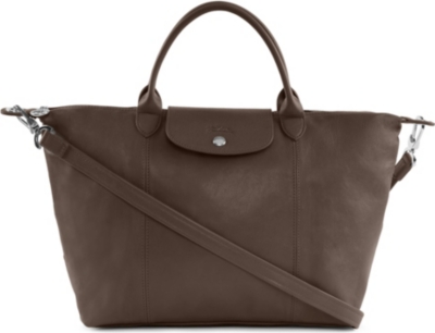 LONGCHAMP Le Pliage Cuir medium handbag in taupe