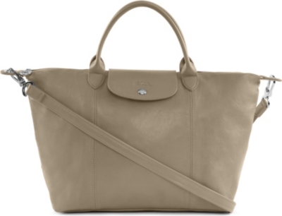 LONGCHAMP Le Pliage Cuir medium handbag in argile