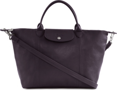LONGCHAMP Le Pliage Cuir medium handbag in myrtille