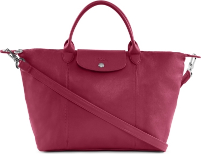 LONGCHAMP Le Pliage Cuir medium handbag in fuchsia