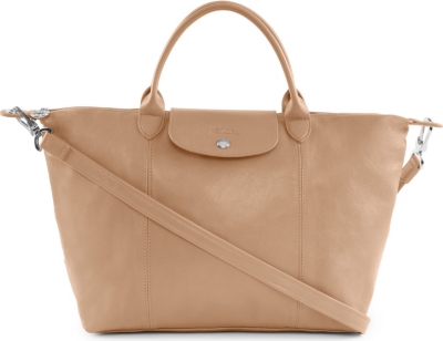 LONGCHAMP Le Pliage Cuir medium handbag in sand