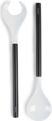  Wood and porcelain salad servers