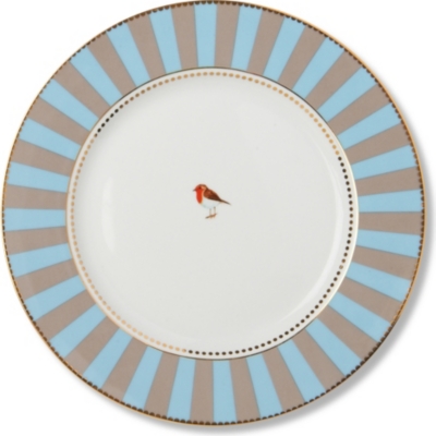 LOVE BIRDS Love birds dinner plate blue&frasl;khaki stripe 26.5cm