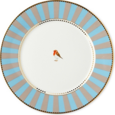 LOVE BIRDS Love birds plate blue&frasl;khaki stripe 21cm