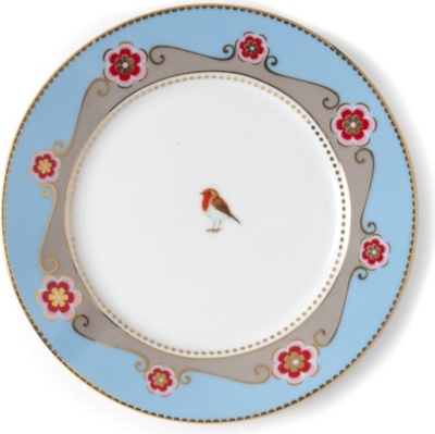 LOVE BIRDS Love birds side plate blue&frasl;khaki medallion 17cm