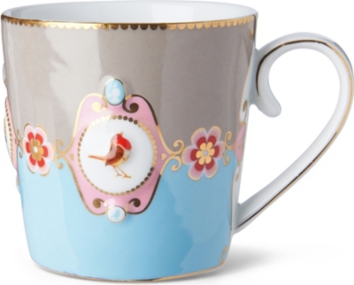 LOVE BIRDS Love birds blue&frasl;khaki medallion mug large