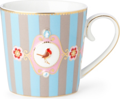 LOVE BIRDS Love birds blue&frasl;khaki stripe mug large