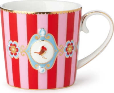 LOVE BIRDS Love birds red&frasl;pink stripe senseo mug small