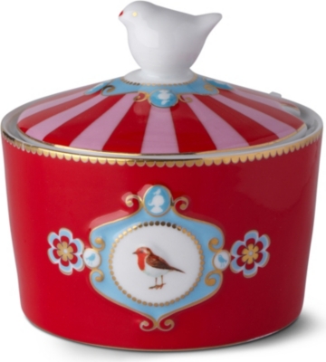 LOVE BIRDS Love birds sugar bowl red medallion