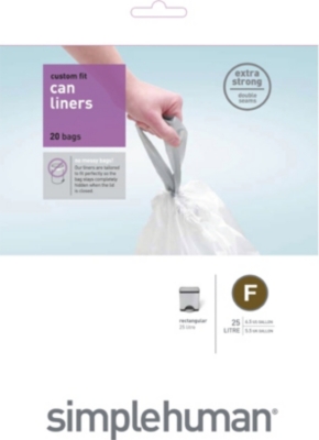 SIMPLEHUMAN Custom fit pack of 20 bin liners 25L code F
