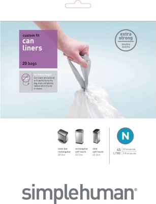 SIMPLEHUMAN Custom fit pack of 20 bin liners 45L code N