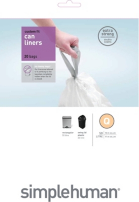 SIMPLEHUMAN Custom fit pack of 20 bin liners 50L code Q