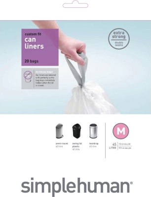 SIMPLEHUMAN Custom fit pack of 20 bin liners 45L code M