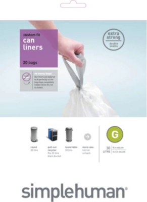 SIMPLEHUMAN Custom fit pack of 20 bin liners 30L code G