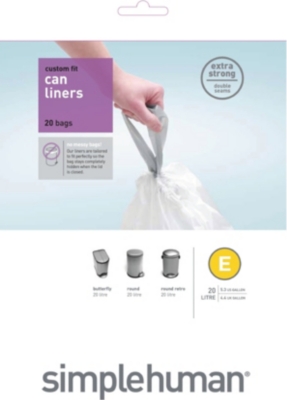 SIMPLEHUMAN Custom fit pack of 24 bin liners 20L code E