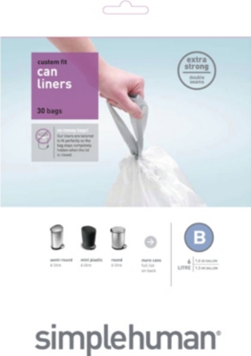 SIMPLEHUMAN Custom fit pack of 30 bin liners 6L code B