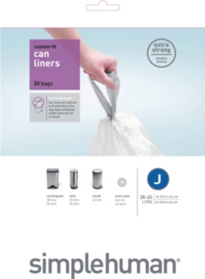 SIMPLEHUMAN Custom fit pack of 20 bin liners 38-40L code J