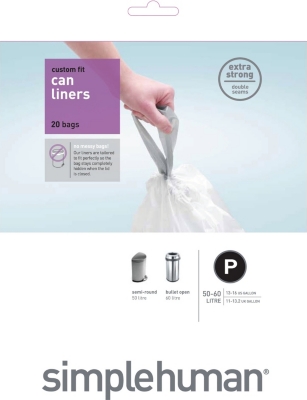 SIMPLEHUMAN Custom fit pack of 20 bin liners 50-60L code P