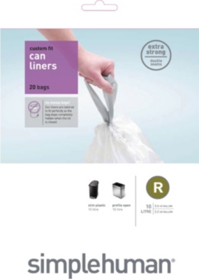SIMPLEHUMAN Custom fit pack of 20 bin liners 10L code R