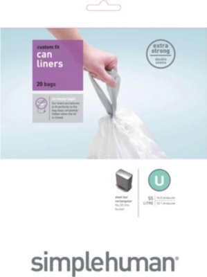 SIMPLEHUMAN Custom fit pack of 20 bin liners 55L code U