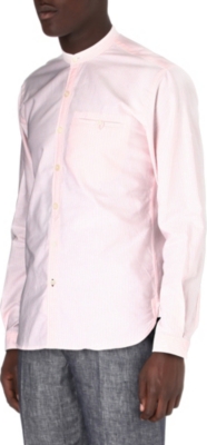 OLIVER SPENCER Textured striped collarless single-cuff shirt