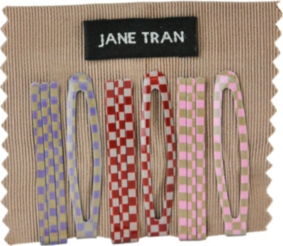 JANE TRAN Multi checkered bobby pin and clip set
