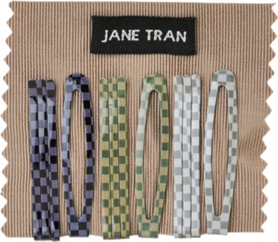 JANE TRAN Checkered bobby pin and clip set