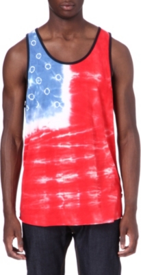 OBEY American flag tie-dye vest top
