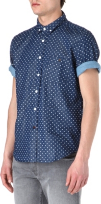 TWO SQUARE Polka-dot short-sleeved chambray shirt