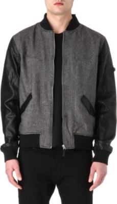 TWO SQUARE Faux leather-sleeved bomber jacket